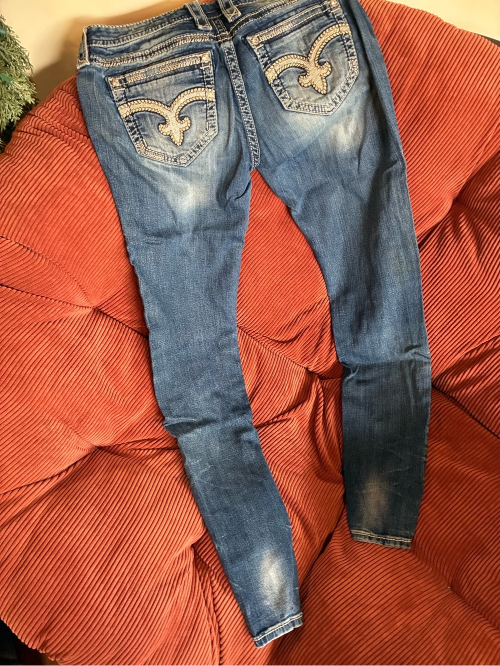Rock Revival Embroidered Pocket Straight-Leg Jeans - Blue Wash